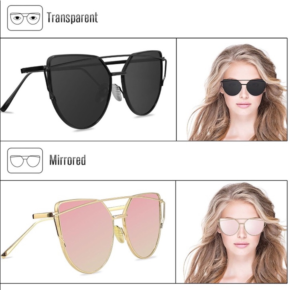 •SOLD•NWT Gold Cat eye sunnies w/pink mirror - Picture 3 of 4